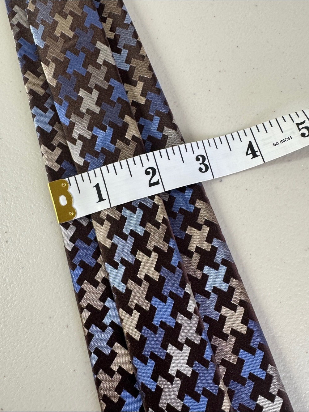 Joseph & Feiss Silk Tie Brown Blue Geometric Print Business Classic Jacquard - Picture 9 of 13